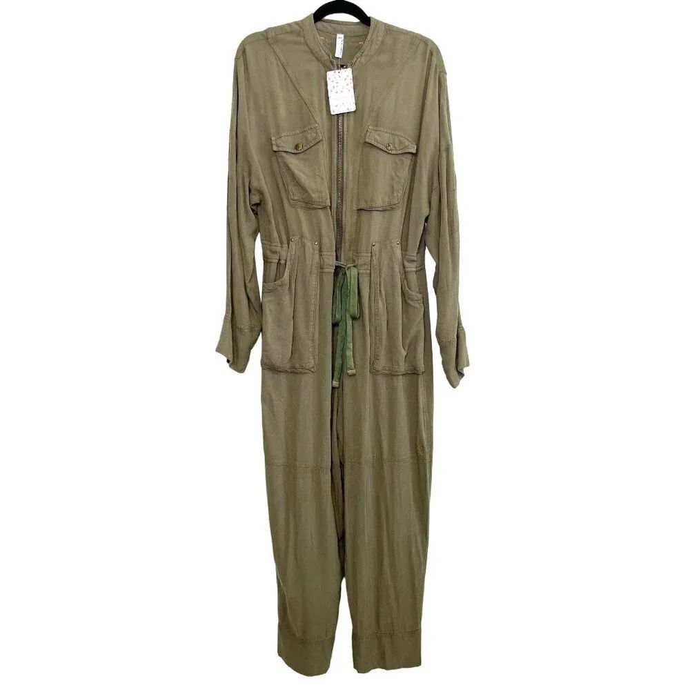 Free People Movement Off to the Races Olive Utility Jumpsuit XS